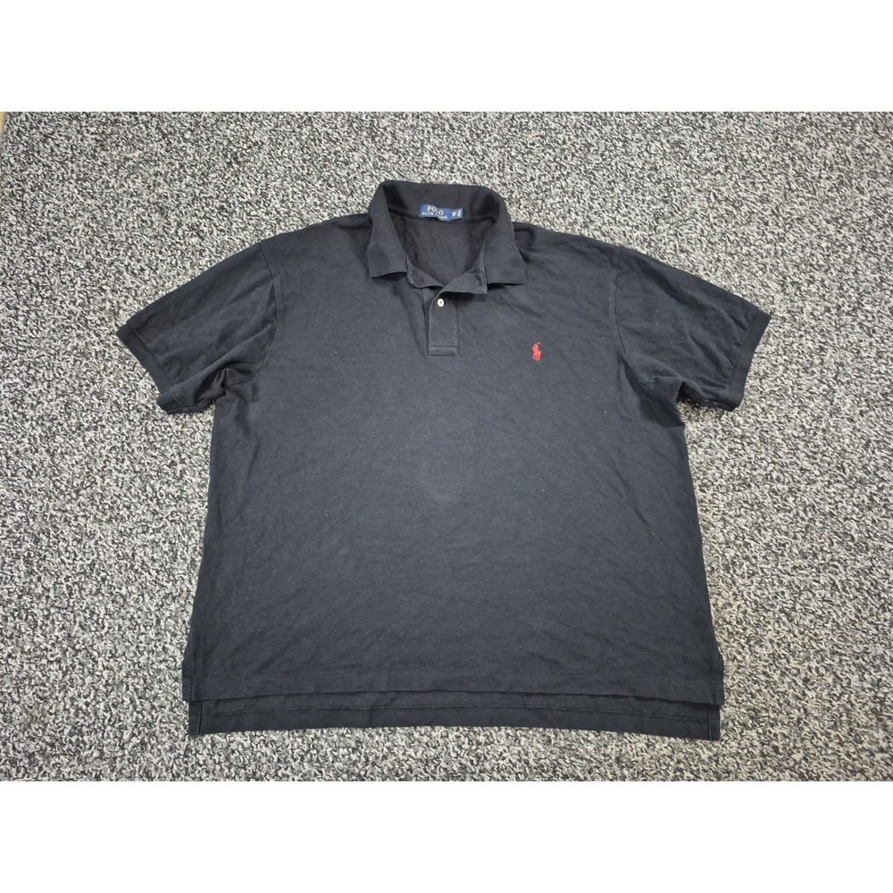 Polo Ralph Lauren Mens Cotton Short Sleeve Polo‎ Solid Black 2XB Red Pony